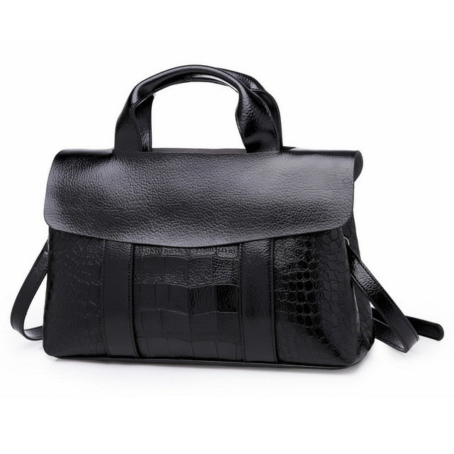 Double Layer Waxy Leather Handbag Luxury Crocodile Women Bags High capacity Bag PU Leather