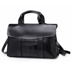 Double Layer Waxy Leather Handbag Luxury Crocodile Women Bags High capacity Bag PU Leather