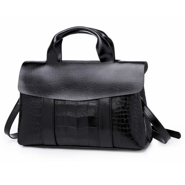 Double Layer Waxy Leather Handbag Luxury Crocodile Women Bags High capacity Bag PU Leather