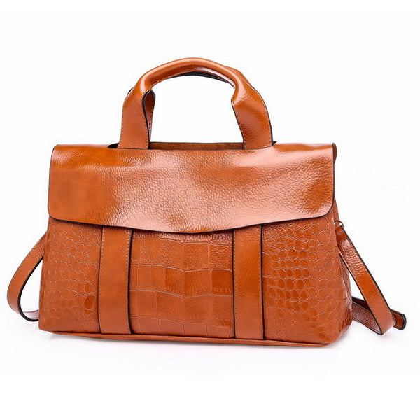 Double Layer Waxy Leather Handbag Luxury Crocodile Women Bags High capacity Bag PU Leather