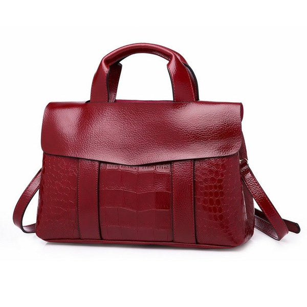 Double Layer Waxy Leather Handbag Luxury Crocodile Women Bags High capacity Bag PU Leather