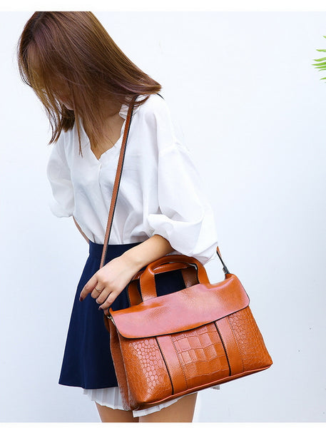Double Layer Waxy Leather Handbag Luxury Crocodile Women Bags High capacity Bag PU Leather