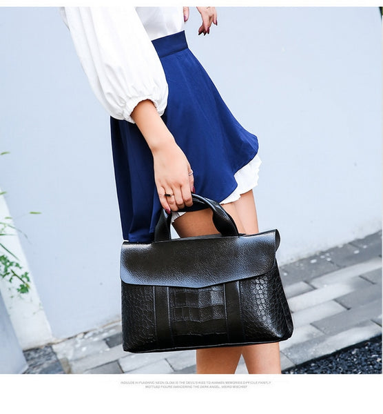 Double Layer Waxy Leather Handbag Luxury Crocodile Women Bags High capacity Bag PU Leather