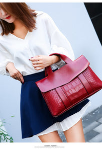 Double Layer Waxy Leather Handbag Luxury Crocodile Women Bags High capacity Bag PU Leather
