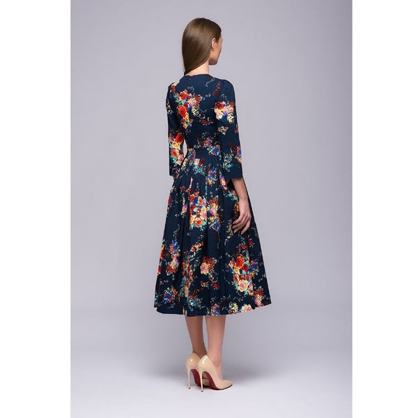 printing Knee-Length dress 2018 autumn winter fashion three quarter sleeve