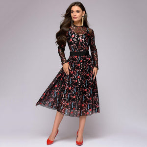 Floral Embroidery knee-length Dress