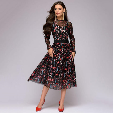 Floral Embroidery knee-length Dress
