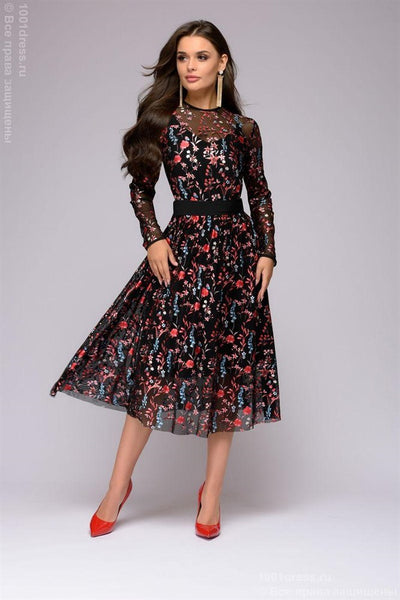 Floral Embroidery knee-length Dress