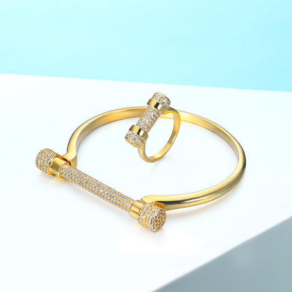 Horseshoe Bracelets Bangles Ring Bracelets Rock Jewelry Copper Metal With AAA Zircon
