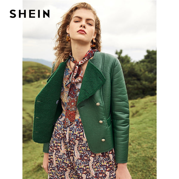 Green Weekend Casual Double Breasted Faux Coat 2018 Autumn Office Women Coats