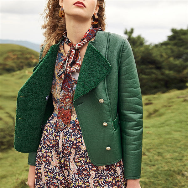 Green Weekend Casual Double Breasted Faux Coat 2018 Autumn Office Women Coats