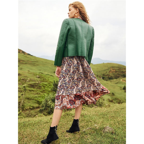 Green Weekend Casual Double Breasted Faux Coat 2018 Autumn Office Women Coats