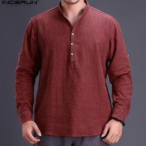 Long Sleeve Pullovers Cotton Shirts Stand Collar  Shirt Dress Autumn  Men Clothes