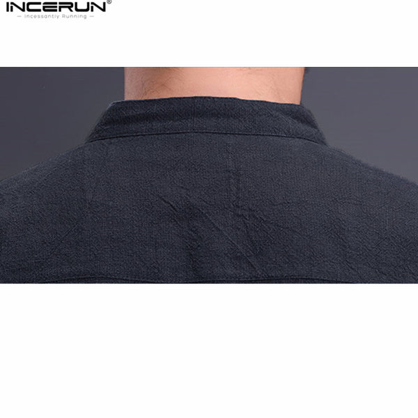 Long Sleeve Pullovers Cotton Shirts Stand Collar  Shirt Dress Autumn  Men Clothes
