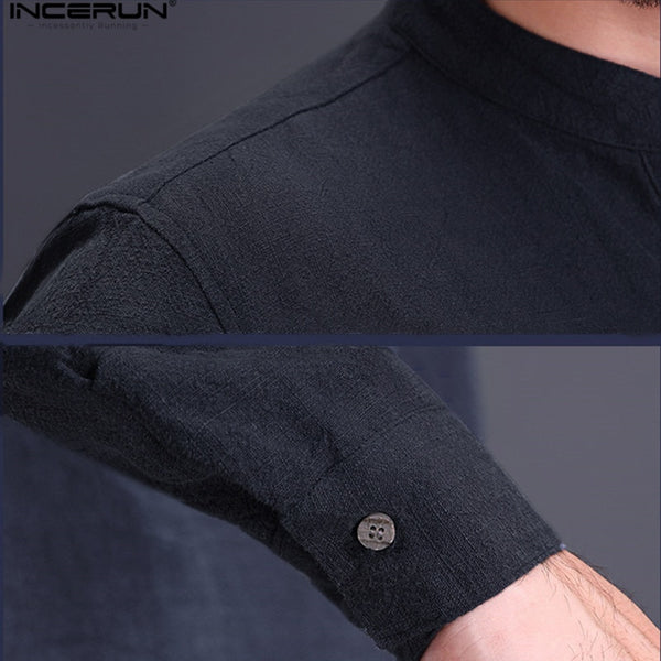 Long Sleeve Pullovers Cotton Shirts Stand Collar  Shirt Dress Autumn  Men Clothes