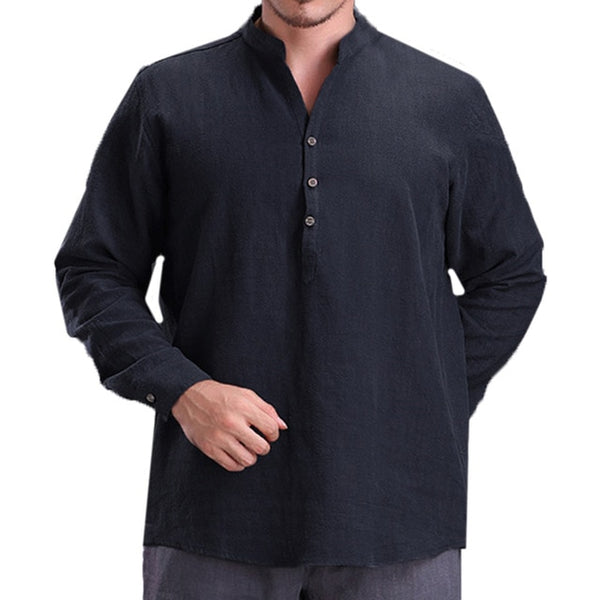 Long Sleeve Pullovers Cotton Shirts Stand Collar  Shirt Dress Autumn  Men Clothes