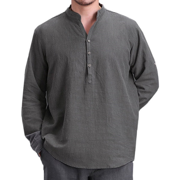 Long Sleeve Pullovers Cotton Shirts Stand Collar  Shirt Dress Autumn  Men Clothes