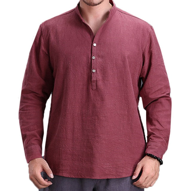 Long Sleeve Pullovers Cotton Shirts Stand Collar  Shirt Dress Autumn  Men Clothes