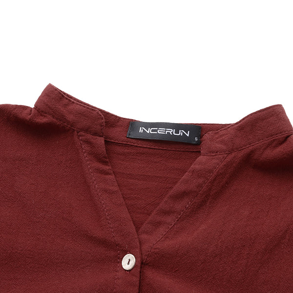 Long Sleeve Pullovers Cotton Shirts Stand Collar  Shirt Dress Autumn  Men Clothes