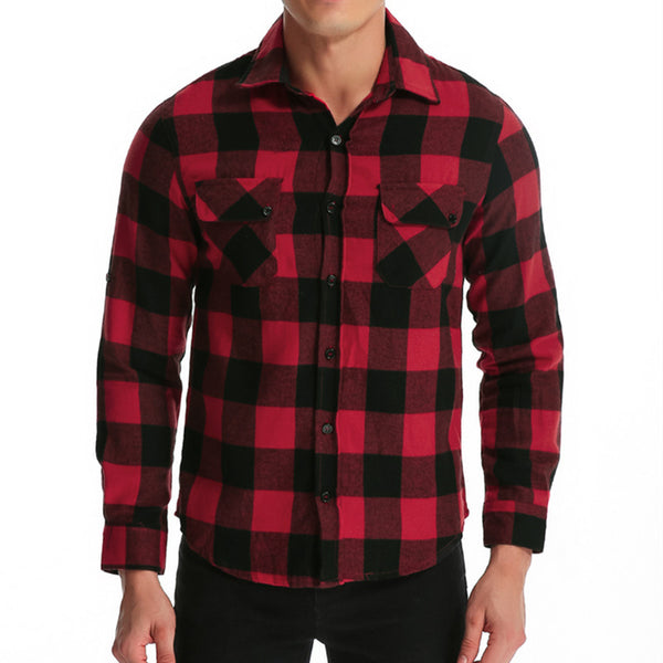 Hiphop Mens Shirts Lattice Long Sleeve Dress Shirt Turn Down Collar