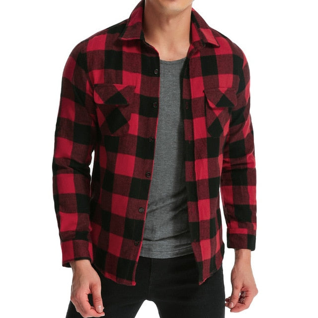 Hiphop Mens Shirts Lattice Long Sleeve Dress Shirt Turn Down Collar