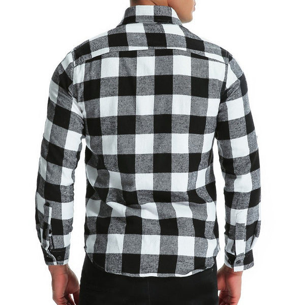 Hiphop Mens Shirts Lattice Long Sleeve Dress Shirt Turn Down Collar