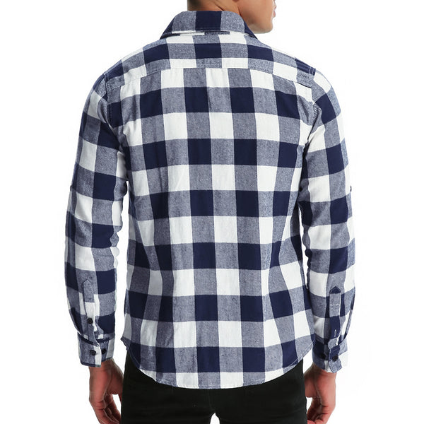 Hiphop Mens Shirts Lattice Long Sleeve Dress Shirt Turn Down Collar
