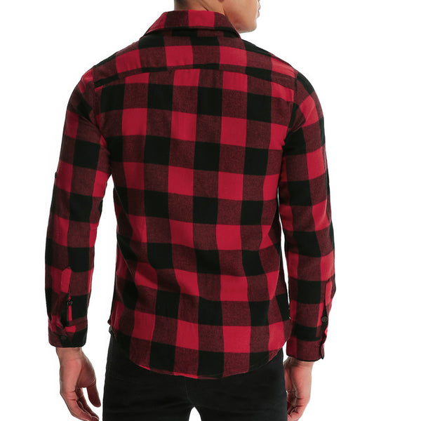 Hiphop Mens Shirts Lattice Long Sleeve Dress Shirt Turn Down Collar