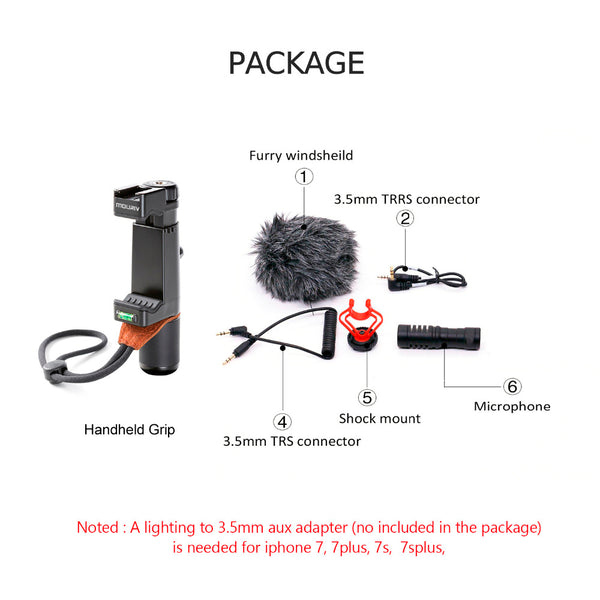 Tripod Mount with Cold Shoe Mount ,Video Handle Grip Strap microphone for smartphone video recording